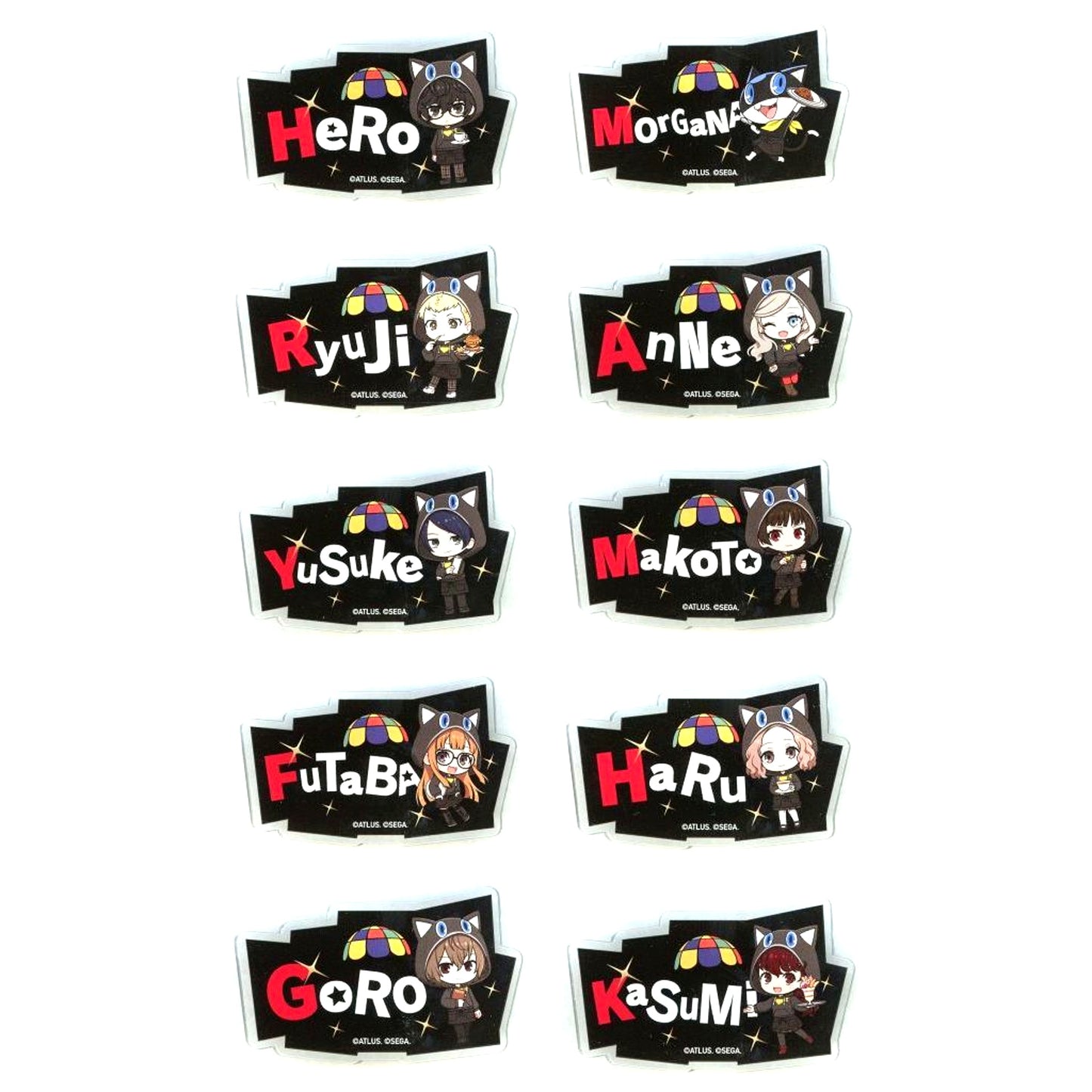 Set of 10 All Characters Persona 5 The Royal and Persona 5 The Phantom X Trading P5R Name Badge AMOCAFE Collaboration Cafe [USED]