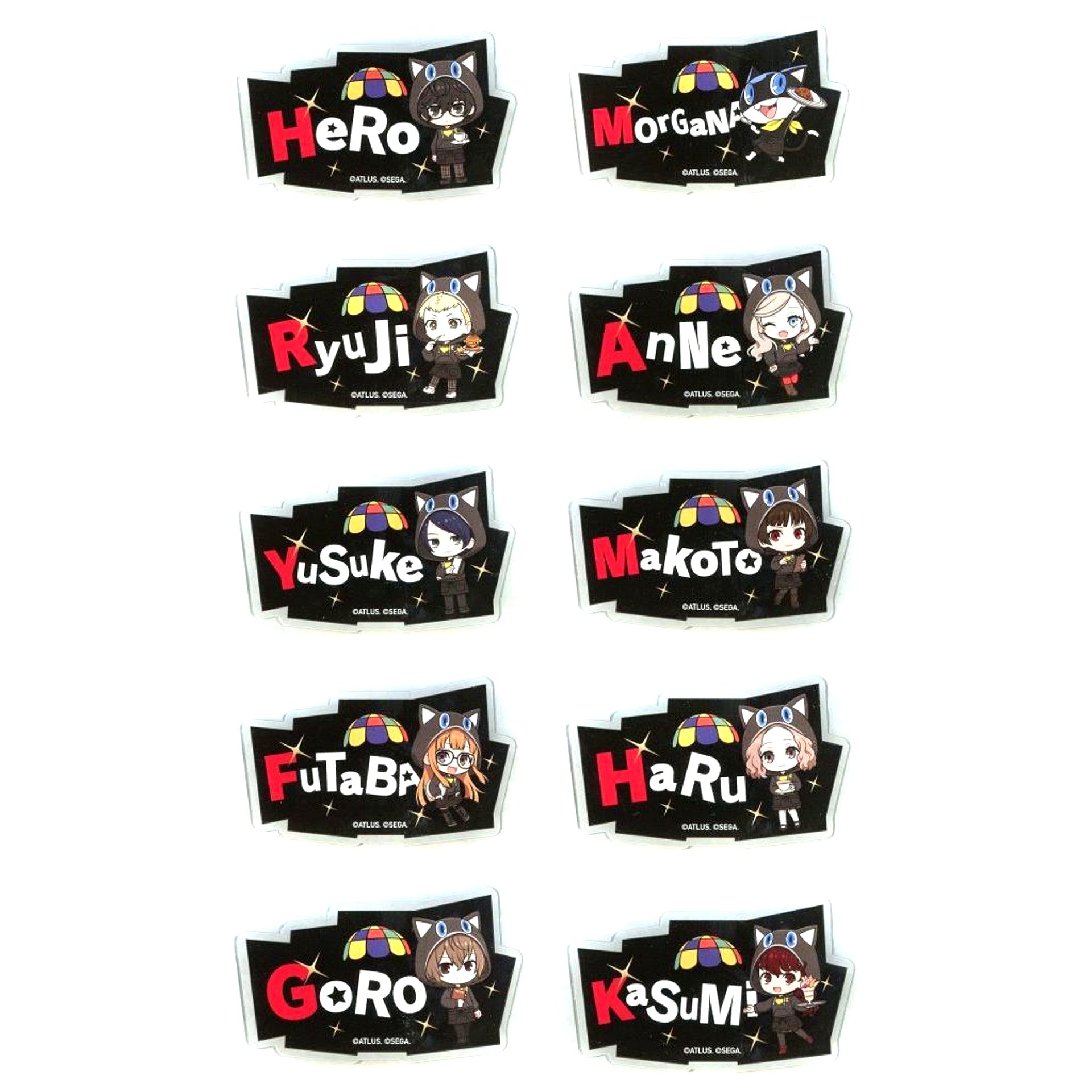 Set of 10 All Characters Persona 5 The Royal and Persona 5 The Phantom X Trading P5R Name Badge AMOCAFE Collaboration Cafe [USED]