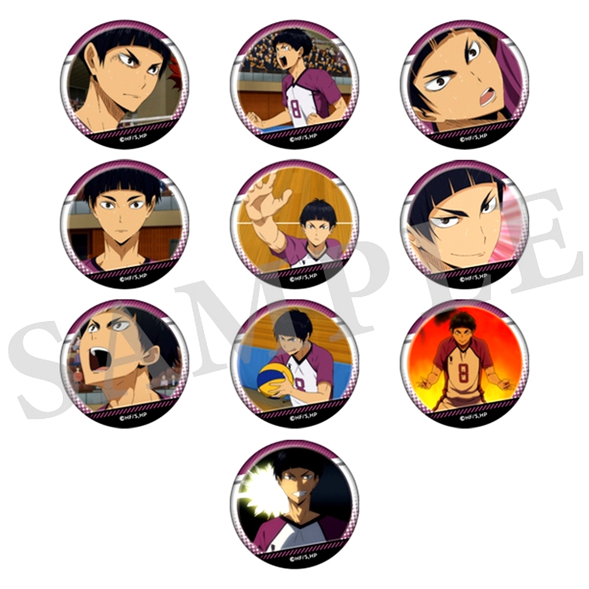 Set of 10 Haikyu!! Goshiki Full Scene Shot Trading Button [USED]