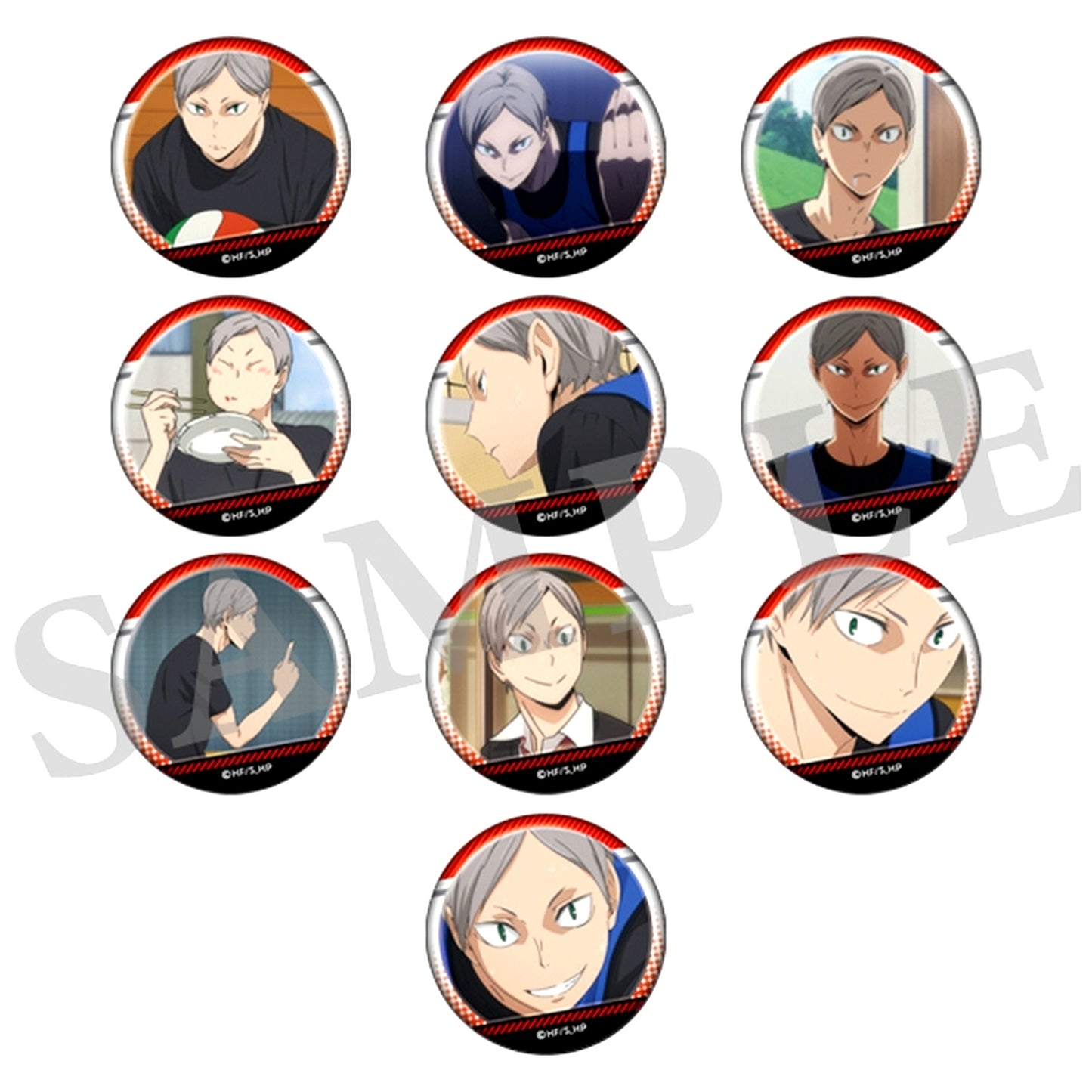 Set of 10 Lev Haiba Haikyu!! Full of Scene Shot Trading Button [USED]