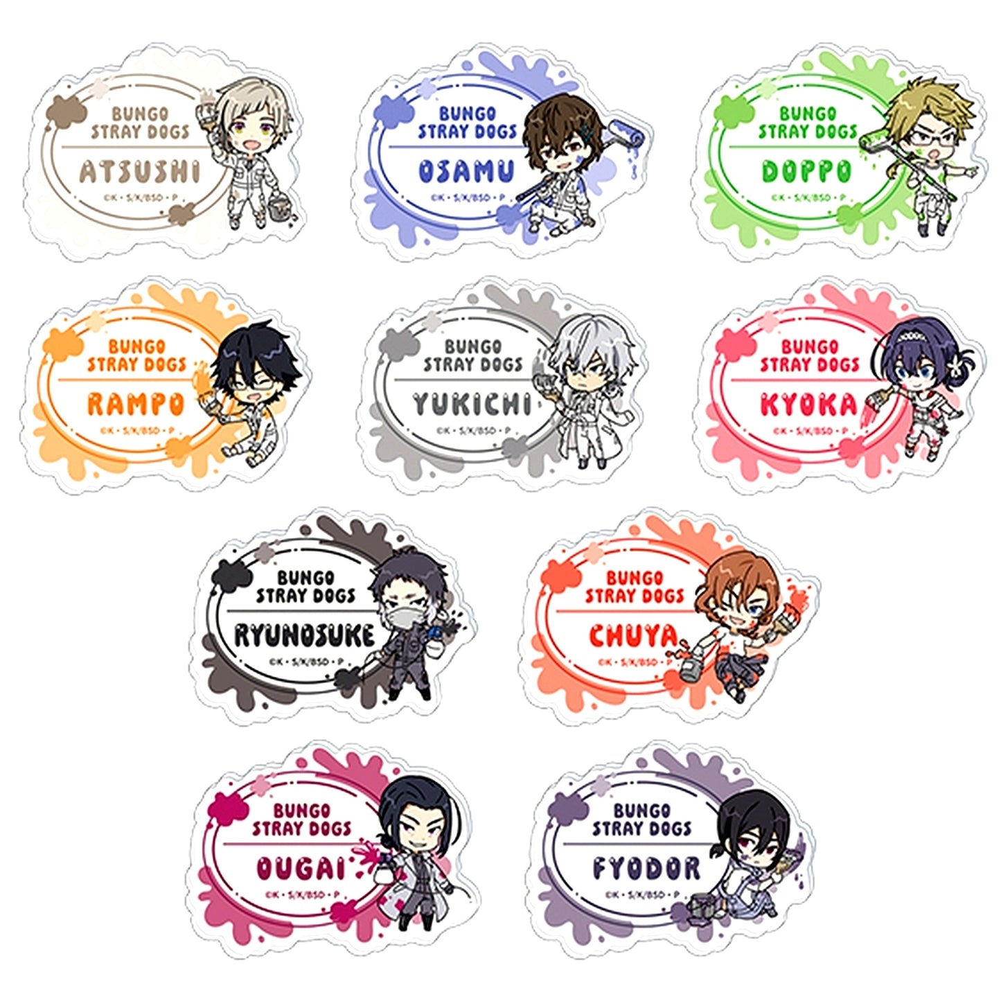 Set of 10 Bungo Stray Dogs Name Button Collection Coveralls Chibi Character [USED]