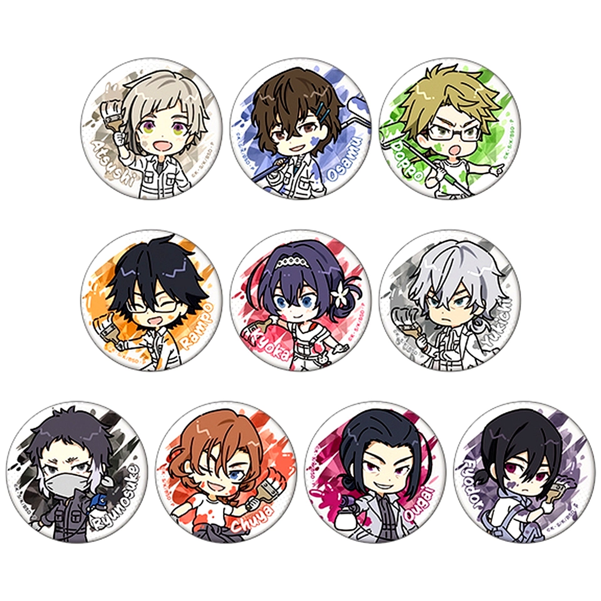 Set of 10 Bungo Stray Dogs Hologram Character Button Collection Coveralls Chibi Character [USED]