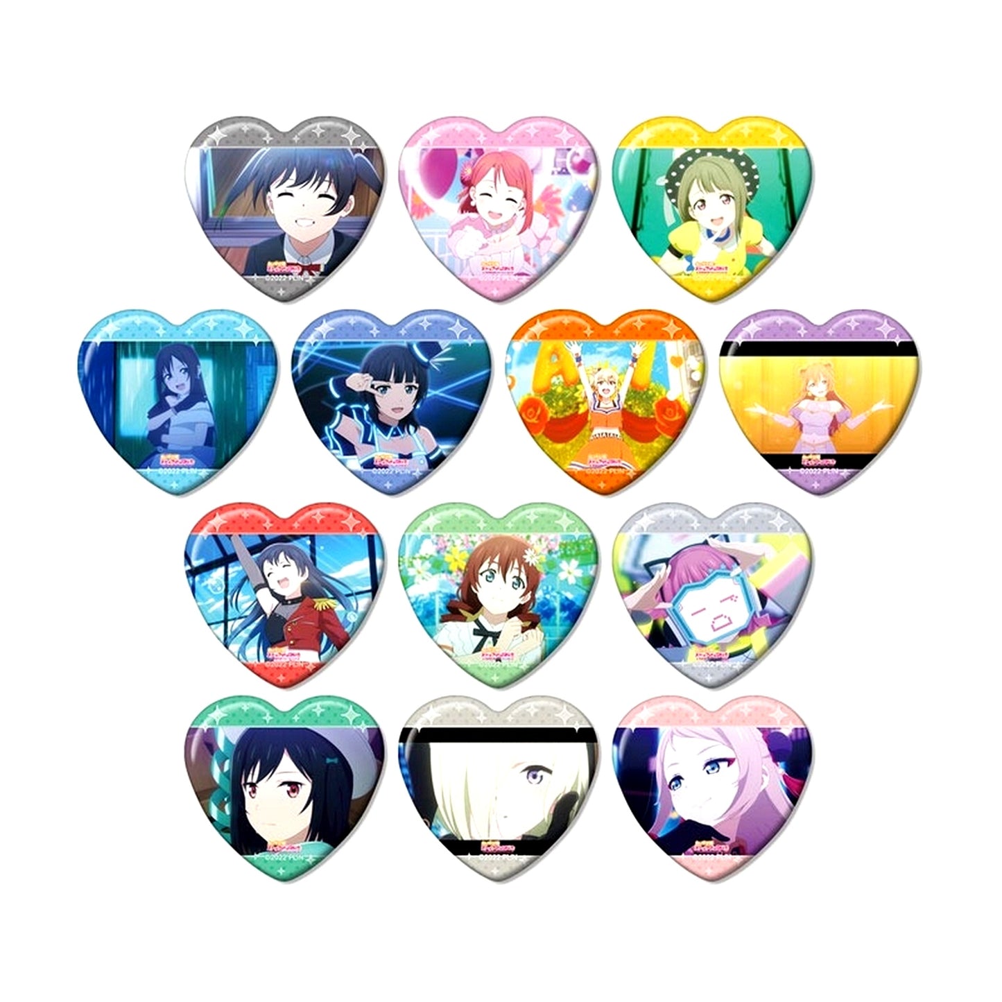 Set of 13 Love Live! Nijigasaki High School Idol Club Trading Scene Shot Heart Button [USED]