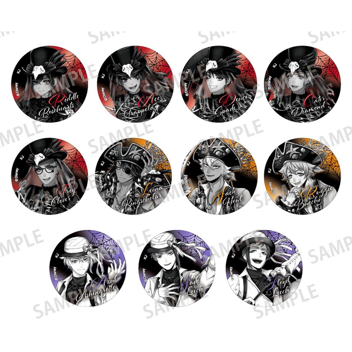 Set of 11 Disney Twisted Wonderland Scary Dress Ver. Monochrome Trading Metallic Button Vol. 1 [USED]