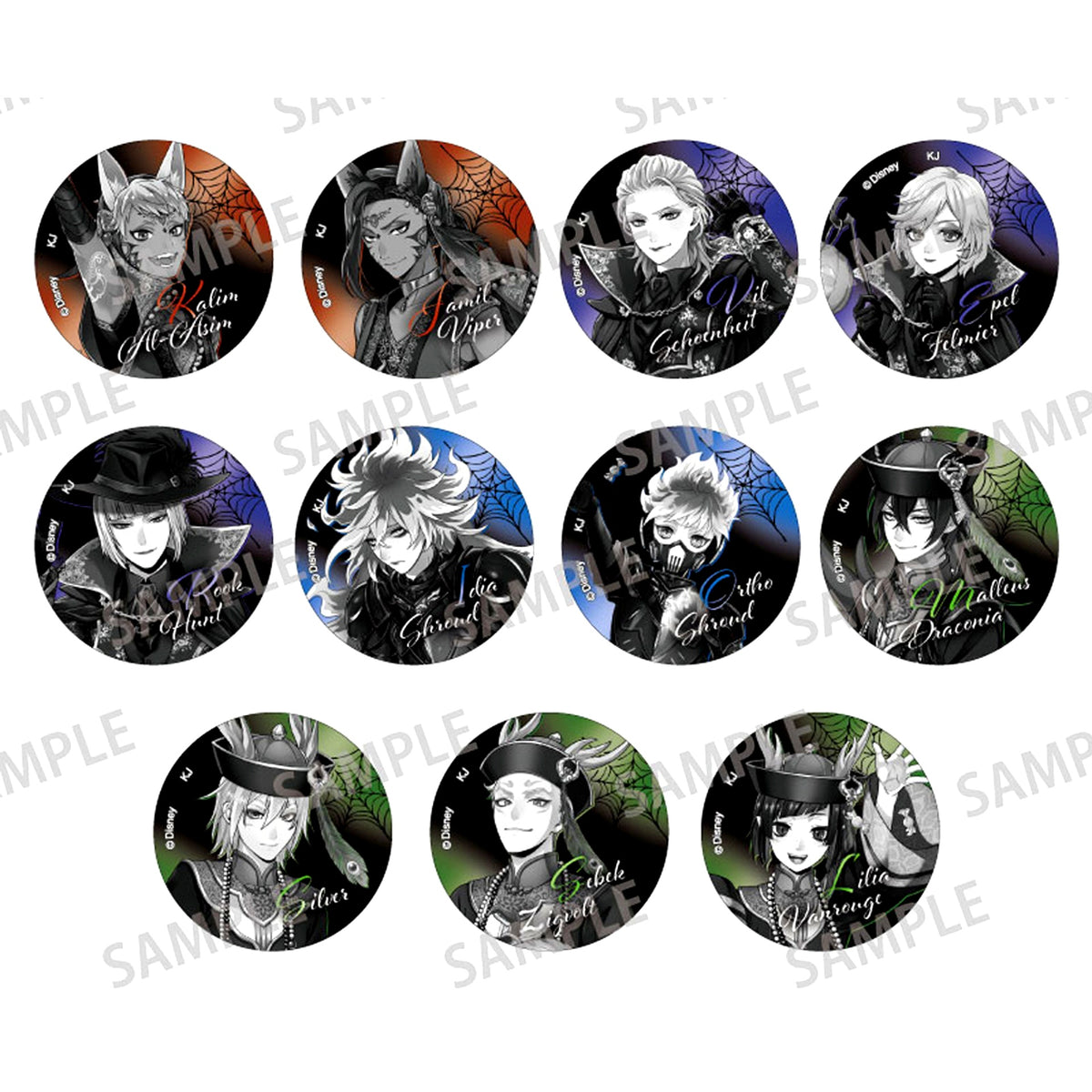 Set of 11 Disney Twisted Wonderland Scary Dress Ver. Monochrome Trading Metallic Button Vol. 2 [USED]