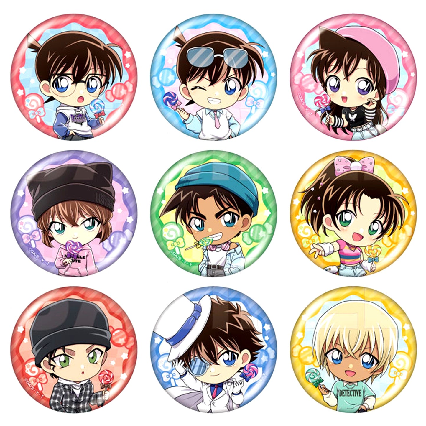 Set of 9 Detective Conan Character Button Collection Lollipop Mini [USED]