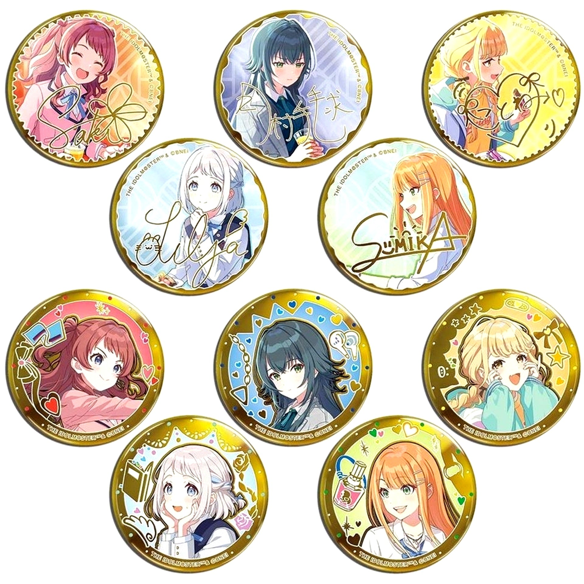 Set of 10 Gakuen Idolmaster Gold Badge Vol. 1 [USED]