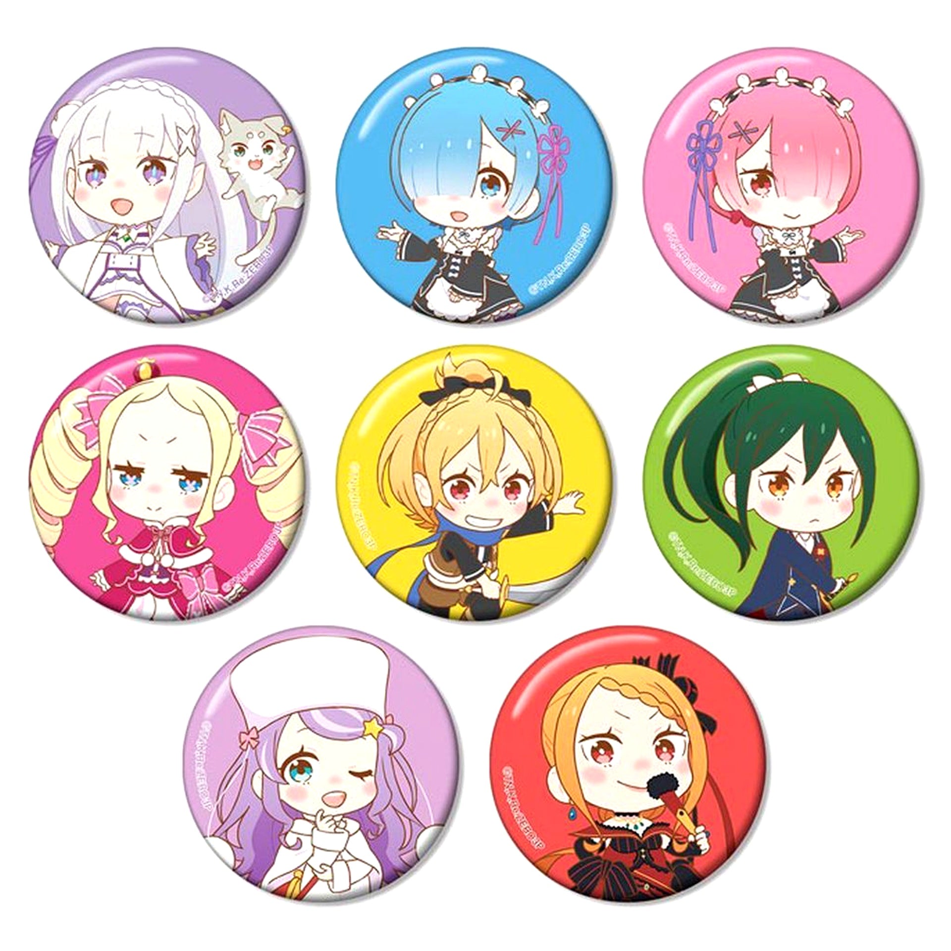 Set of 8 Re:ZERO Starting Life in Another World Trading Chibi Character Button [USED]