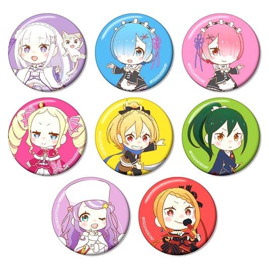 Set of 8 Re:ZERO Starting Life in Another World Trading Chibi Character Button [USED]