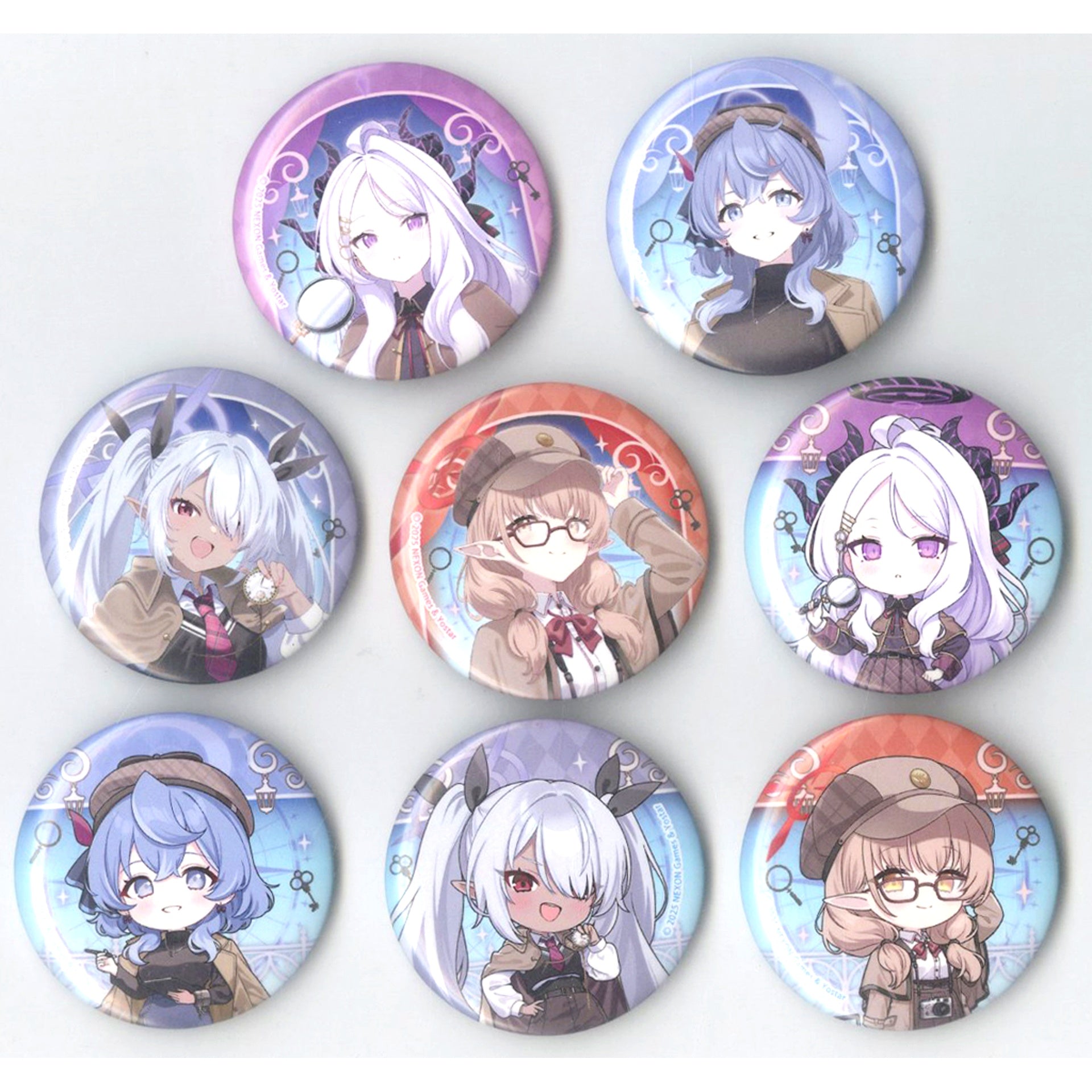Set of 8 Blue Archive Dekoboko Summer Mission Unga wo Idaku Kyodai Mall Prefect Team Trading Button [USED]