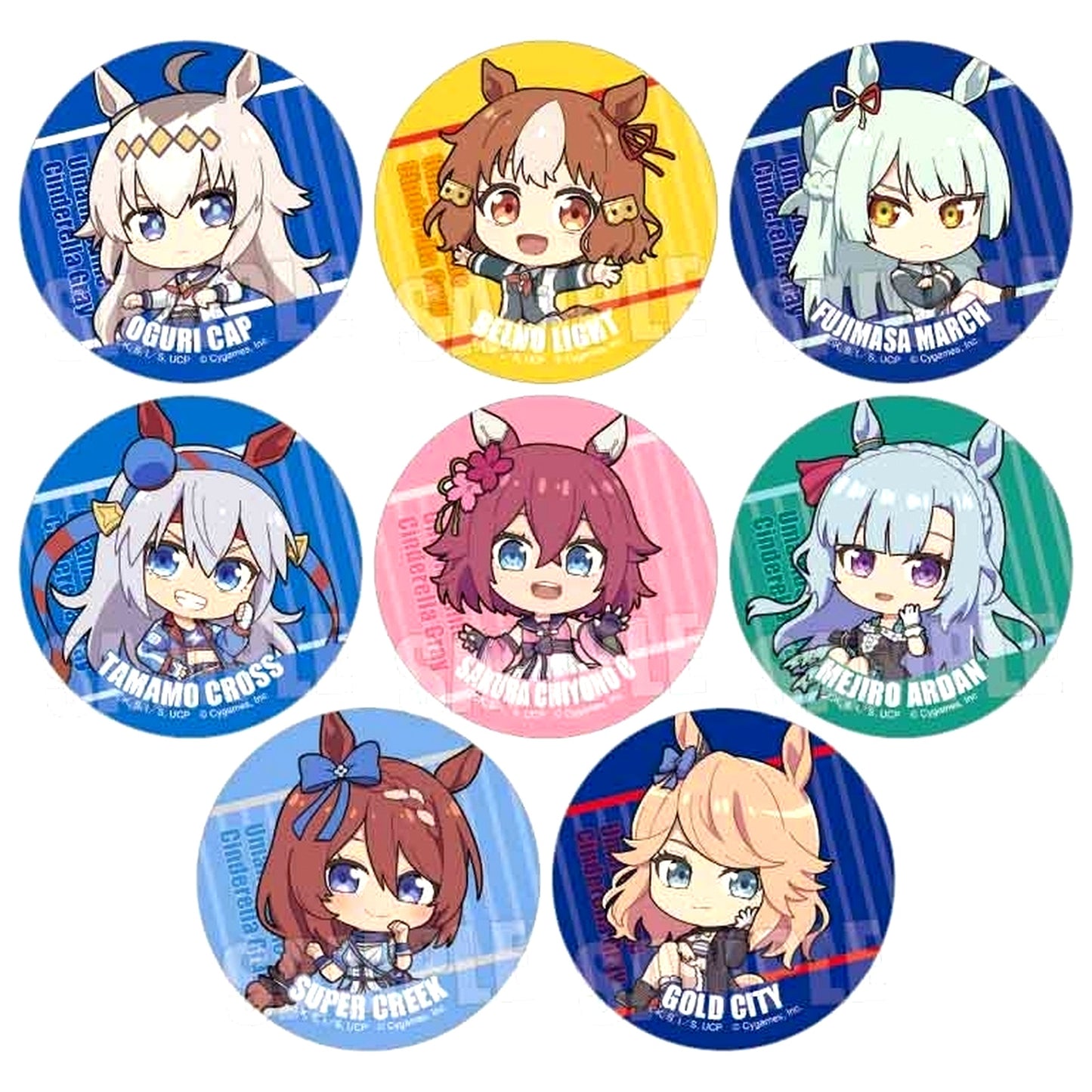 Set of 8 Umamusume Cinderella Gray Trading Button Pukashu [USED]