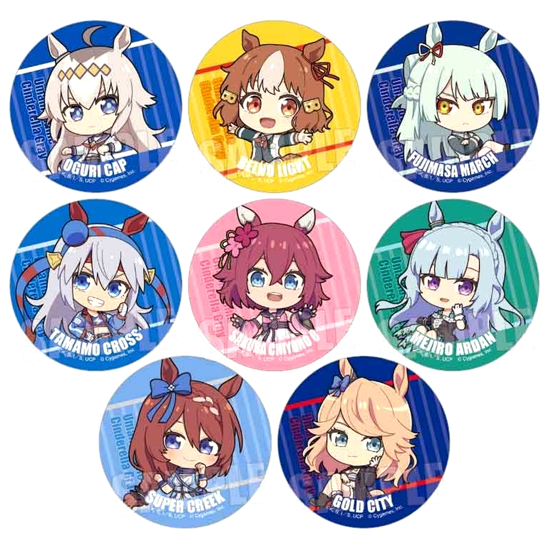 Set of 8 Umamusume Cinderella Gray Trading Button Pukashu [USED]