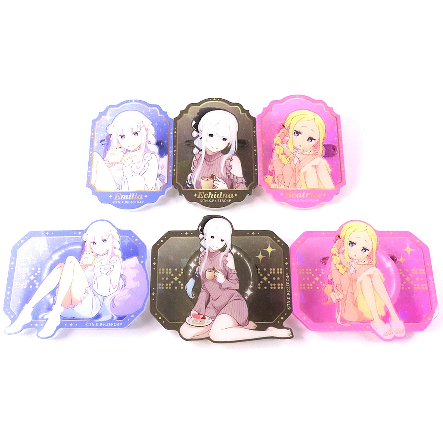Set of 6 Re:ZERO Starting Life in Another World Trading Glitter Acrylic Badge Emilia Birthday Life 2025 Ver [USED]