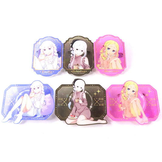 Set of 6 Re:ZERO Starting Life in Another World Trading Glitter Acrylic Badge Emilia Birthday Life 2025 Ver [USED]