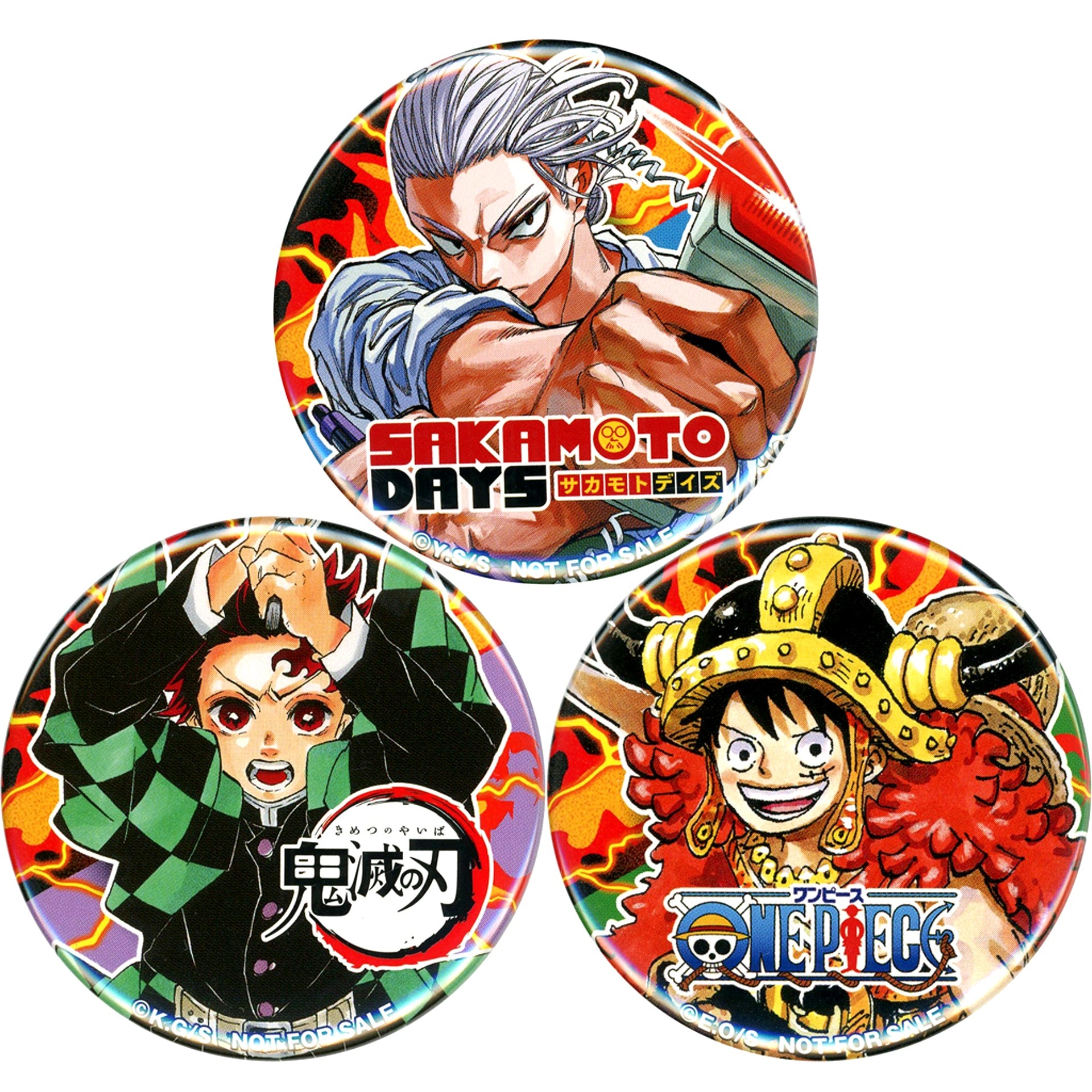 Set of 3 Sakamoto Days Demon Slayer One Piece Special Button Jump Victory Carnival 2025 Point Exchange Prize [USED]