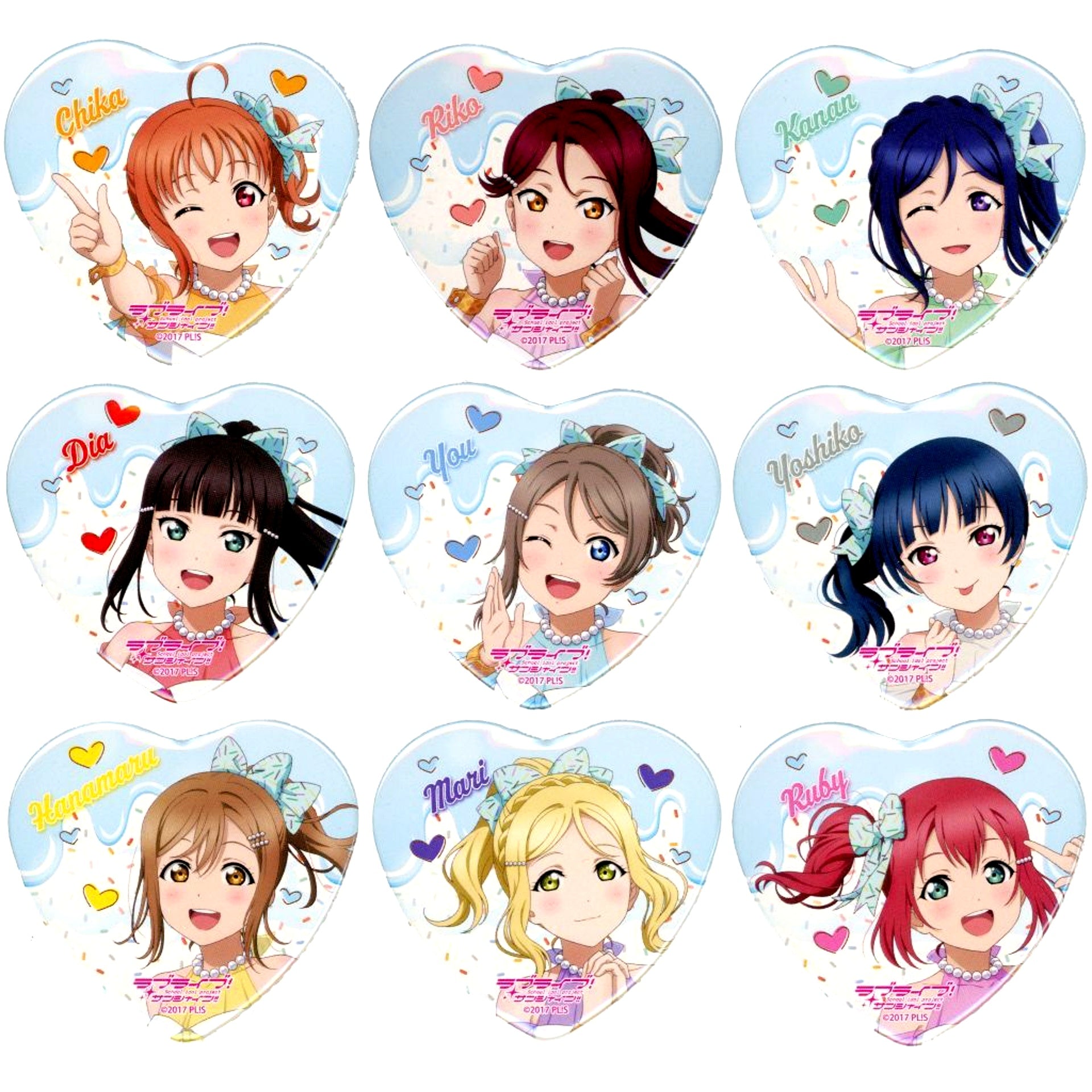 Set of 9 THE Chara CAFE x Love Live! Series 5th Anniv Part 2 Love Live! Sunshine!! Heart Button Cafe party Ver. [USED]