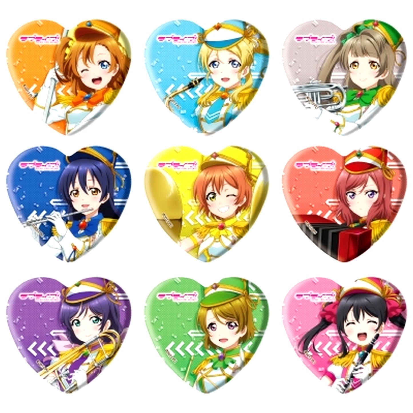 Set of 9 Love Live! Heart Button 01. Parade Ver. Illustration [USED]
