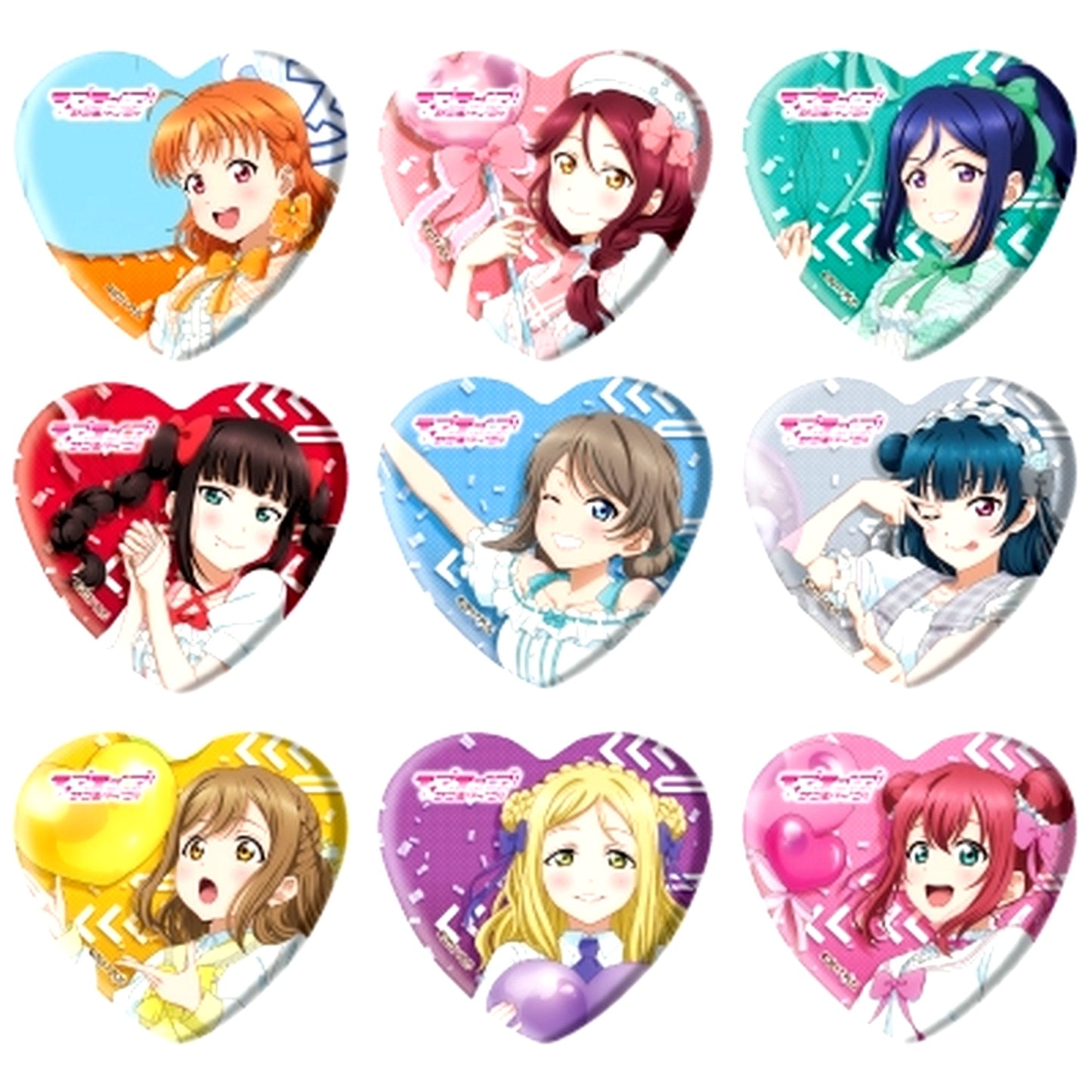 Set of 9 Love Live! Sunshine!! Heart Button 02. Parade Ver. Illustration [USED]