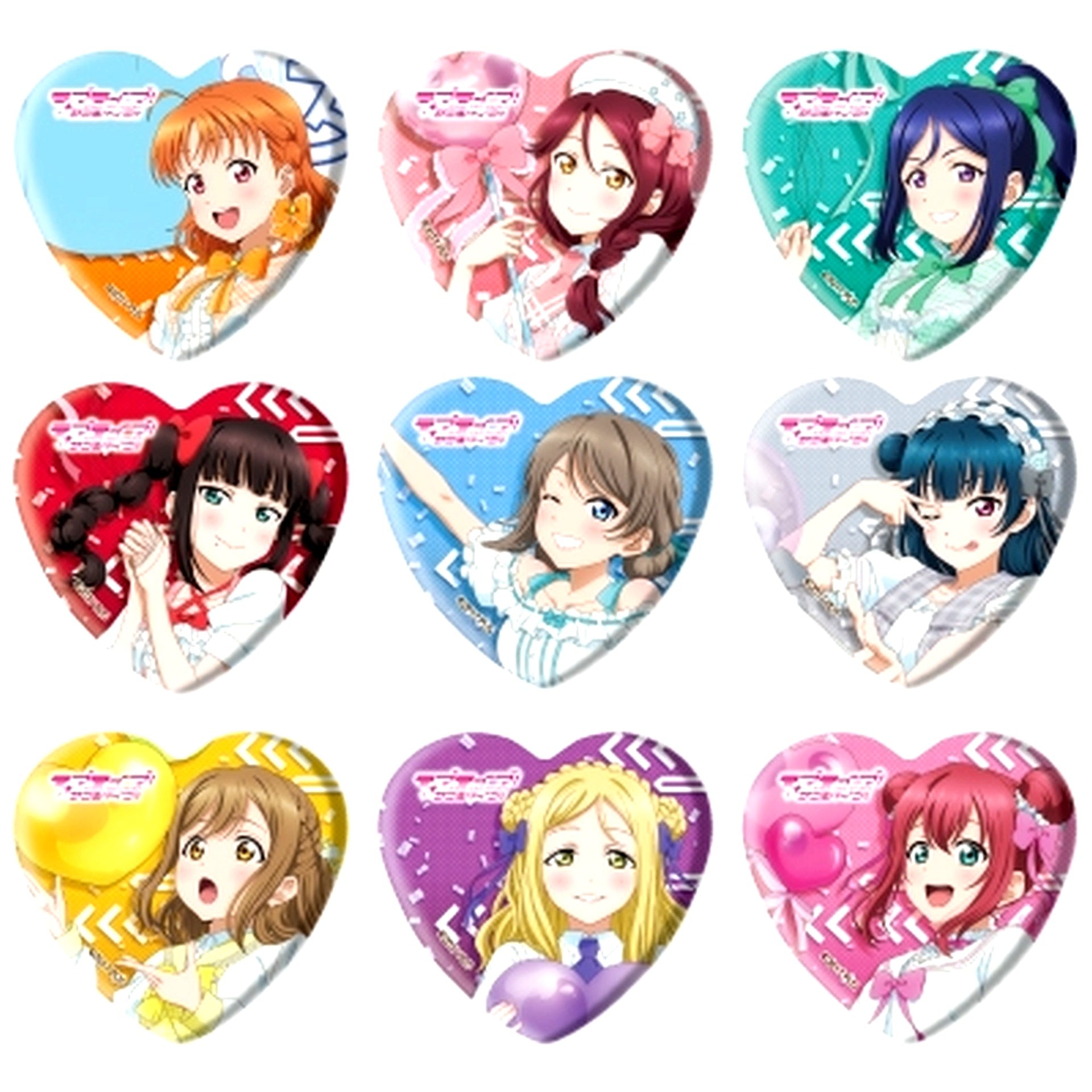 Set of 9 Love Live! Sunshine!! Heart Button 02. Parade Ver. Illustration [USED]