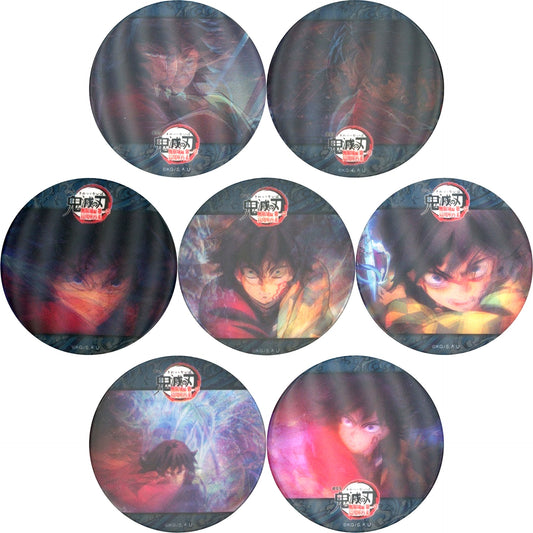 Set of 7 Demon Slayer: Kimetsu no Yaiba The Movie Infinity Castle Arc Chapter 1 x ufotable Cafe x Machi Asobi Cafe Kessen no Hibuta o Kiru Phase 1 Tanjiro & Giyu vs Akaza Water Breathing Random Action Animation Button [USED]