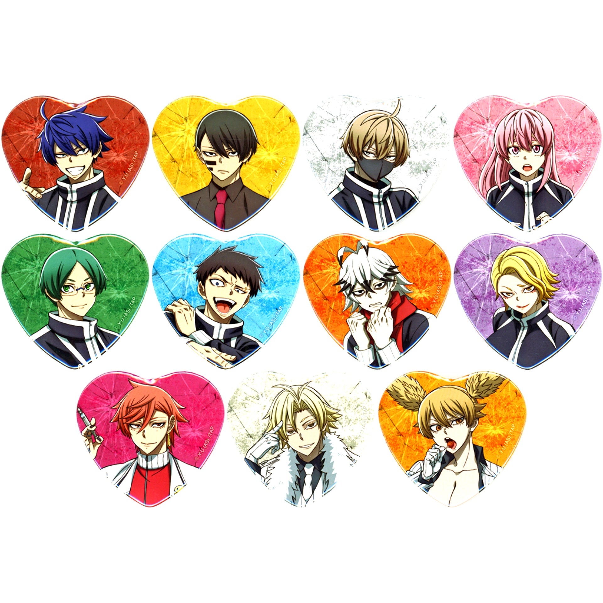 Set of 11 Tougen Anki Trading Heart Shaped Button [USED]