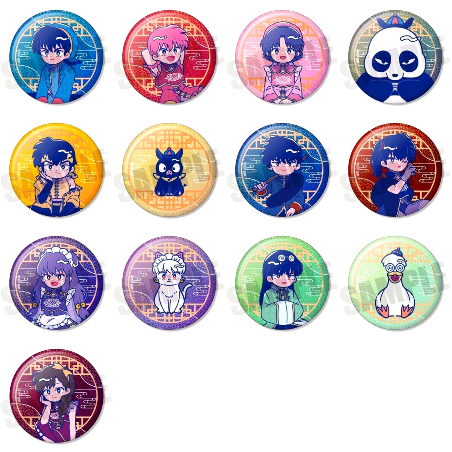 Set of 13 TV Anime Ranma 1/2 Trading Hologram Button Newtro Vol. 2 [USED]