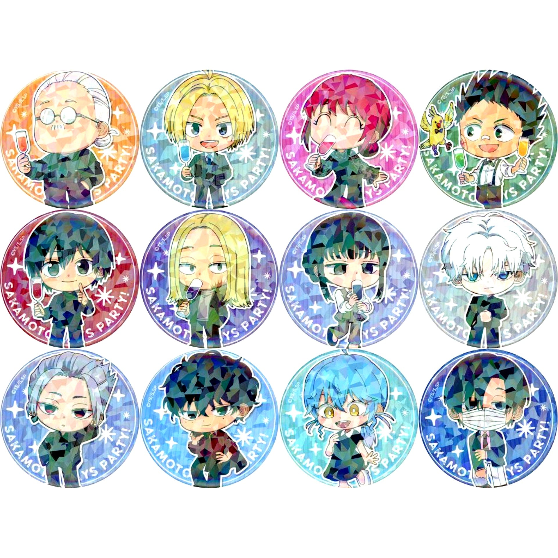 Set of 12 Sakamoto Days Trading Hologram Button PARTY Ver. [USED]