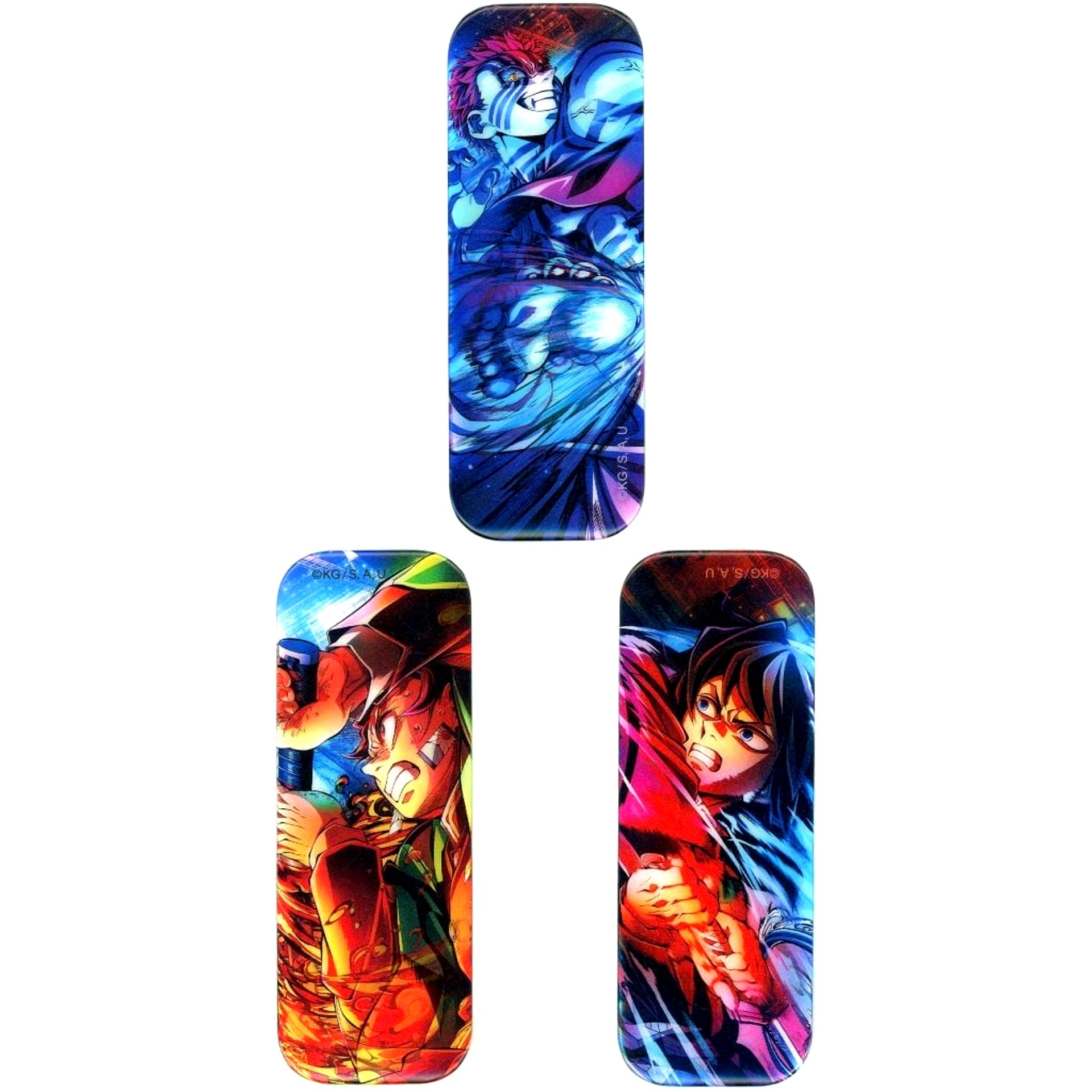 Set of 3 Demon Slayer Infinity Castle Arc Chapter 1 Akaza Returns Vol. 3 Key Visual WEBSHOP Kuji Tanjiro & Giyu vs Akaza Lenticular Long Button C Prize [USED]
