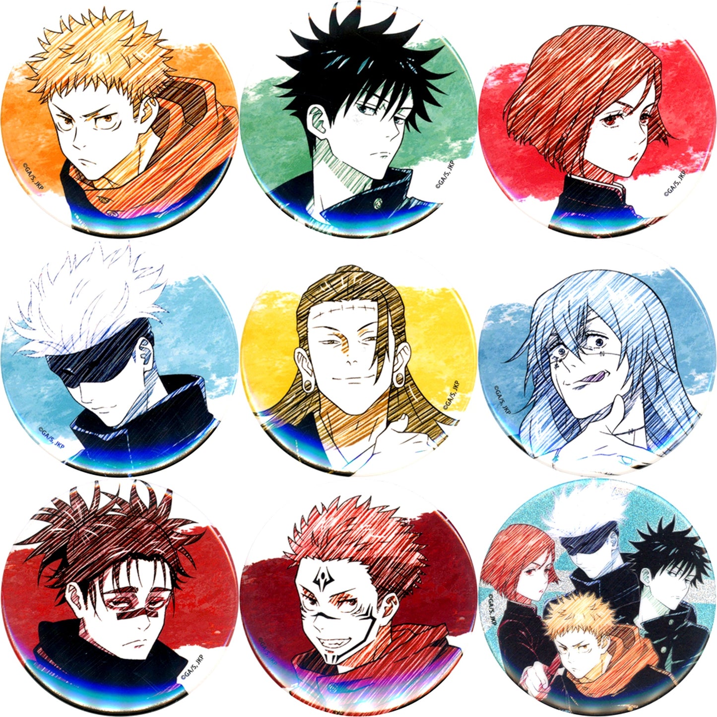 Set of 9 Jujutsu Kaisen Trading Button with Rare 03 GraffArt Sketch Illustration [USED]