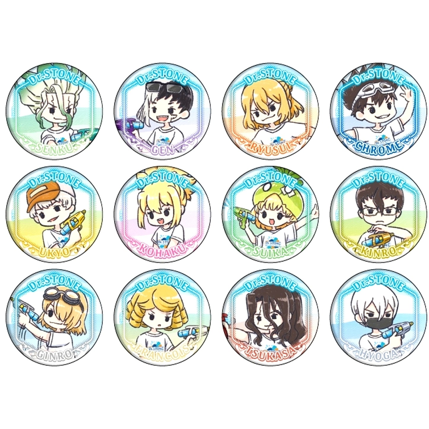 Set of 12 Dr. STONE Button 31. Water Gun ver. GraffArt Illustration [USED]
