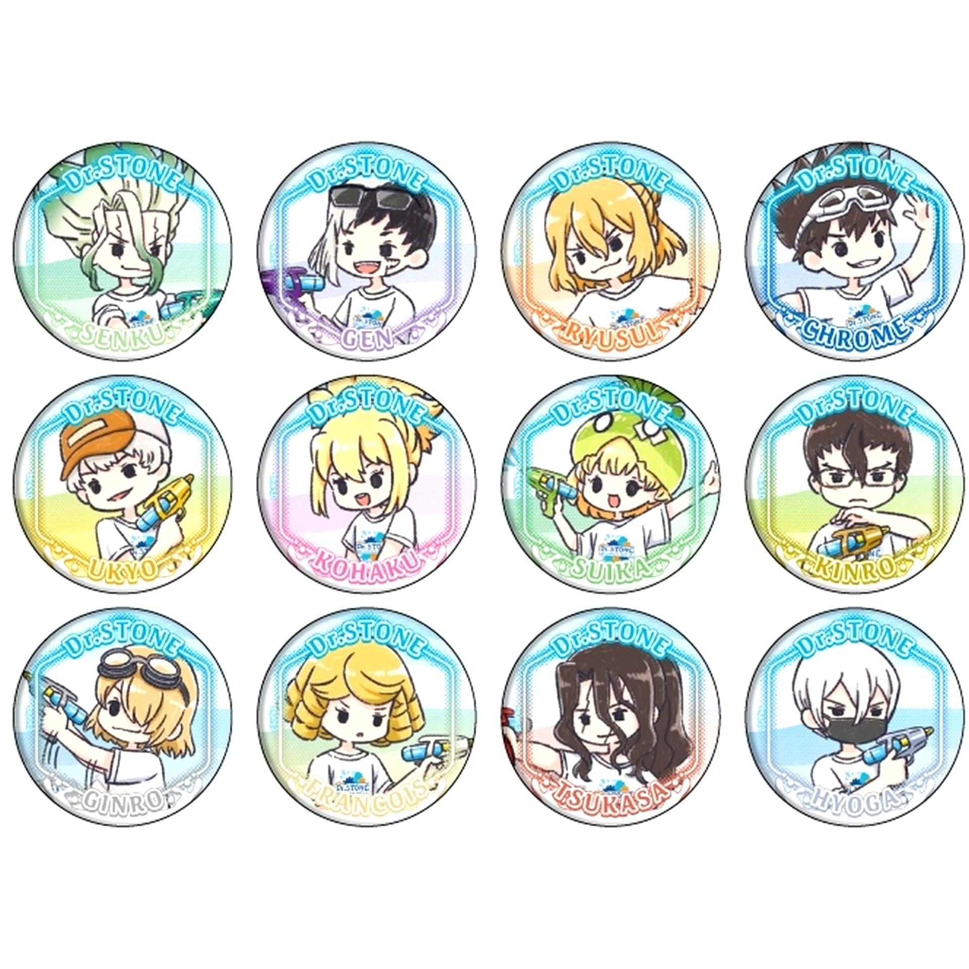Set of 12 Dr. STONE Button 31. Water Gun ver. GraffArt Illustration [USED]