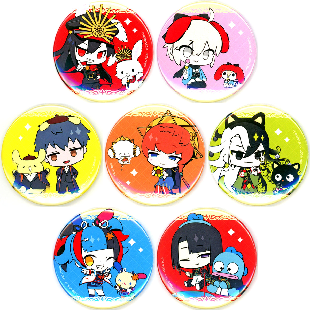 Set of 7 Fate/Grand Order x Sanrio Characters Button 04 Collabo Illustration [USED]