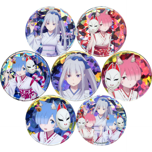 Set of 7 Re:ZERO Starting Life in Another World Trading Glitter Button Yokai Cos Ver [USED]