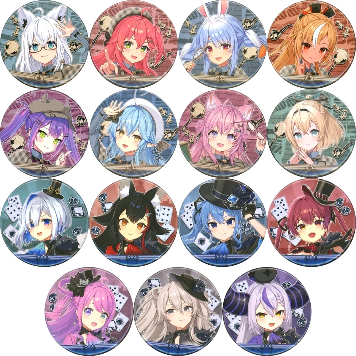 Set of 15 Virtual YouTuber hololive Detective and Phantom Thief Mystery in the Museum Character Button Collection [USED]