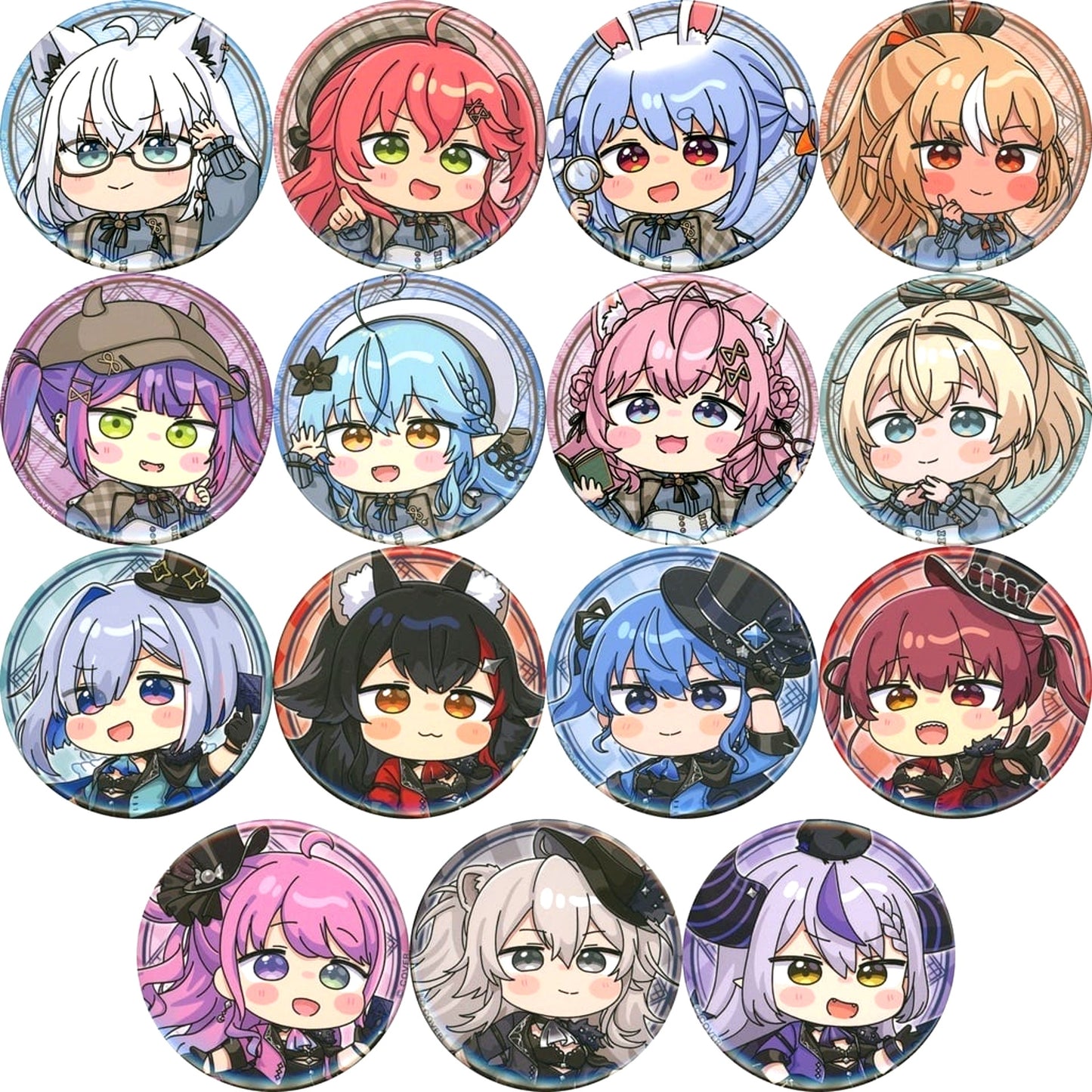 Set of 15 Virtual YouTuber hololive Detective and Phantom Thief Mystery in the Museum Character Button Collection Mini Character Ver. [USED]