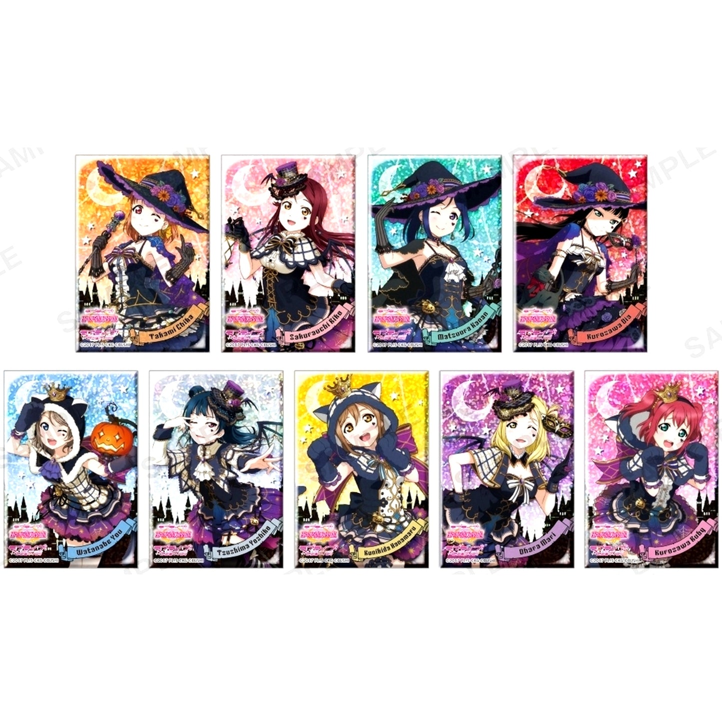 Set of 9 Love Live! School Idol Festival Square Hologram Button Collection Aqours Halloween Ver. [USED]