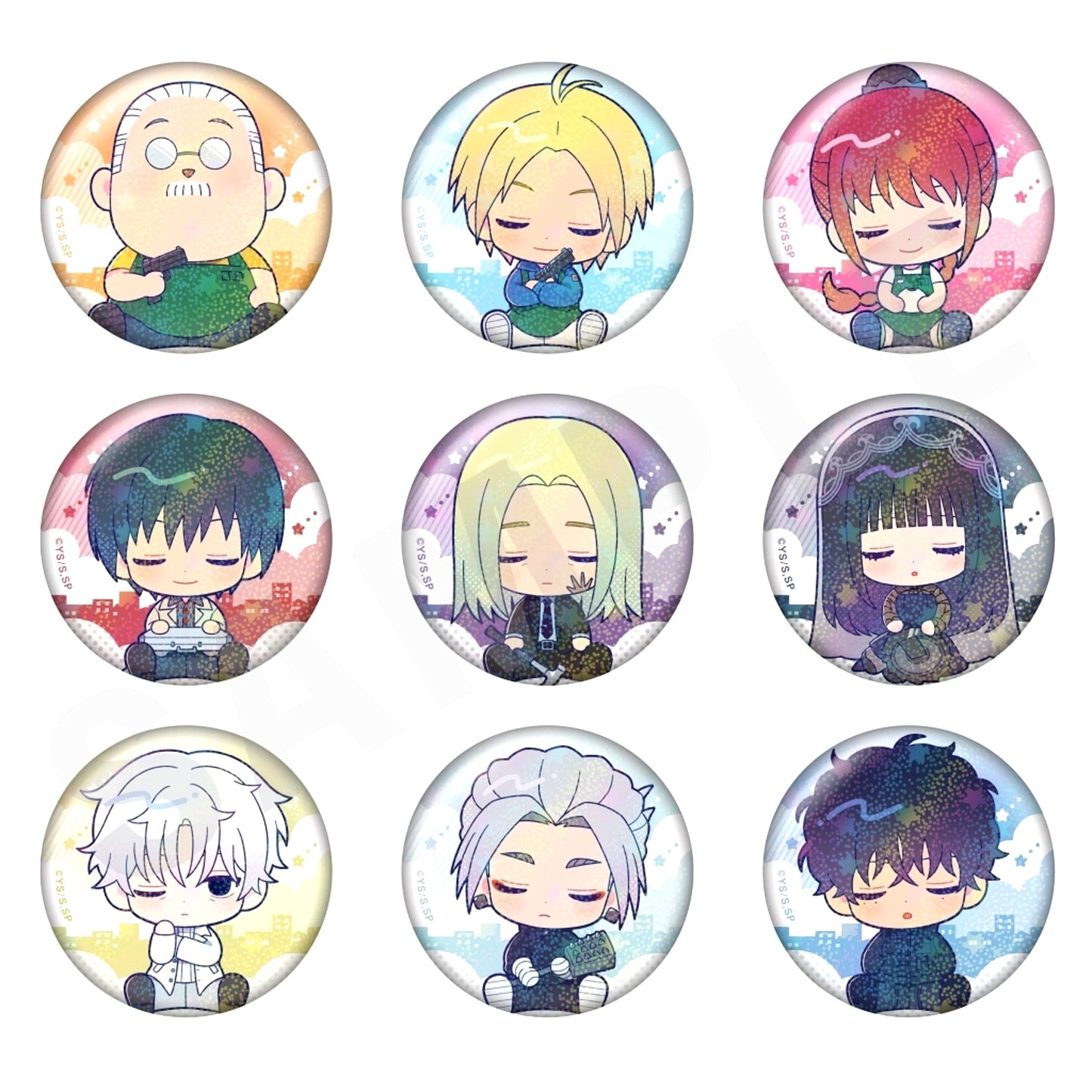 Set of 9 Sakamoto Days Minichara Goodnight Series Trading Glittering Button [USED]