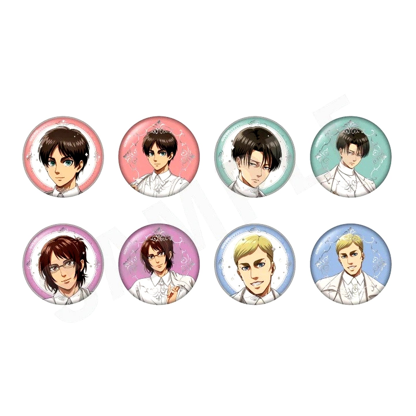 Set of 8 Attack on Titan White Coord Series Glitter Trading Button [USED]