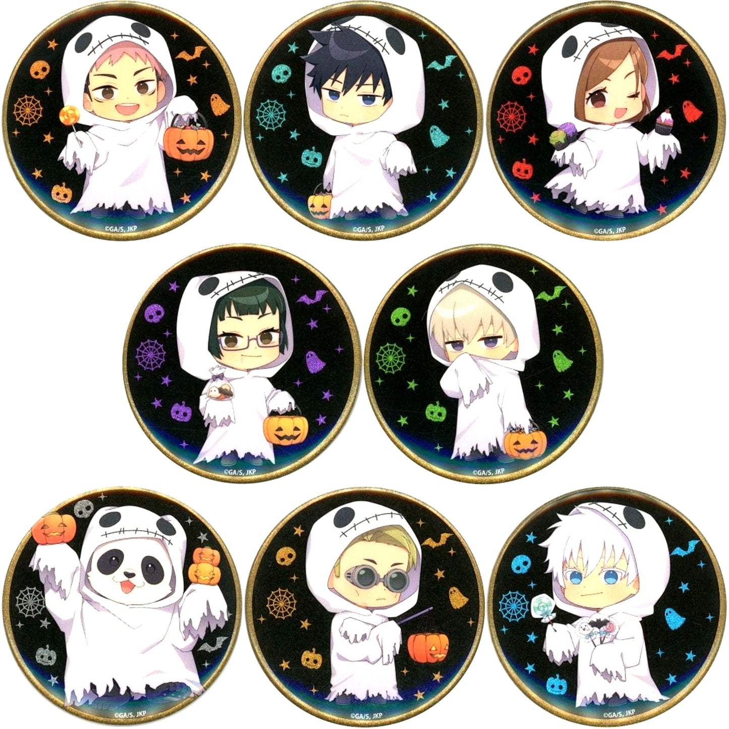 Set of 8 Jujutsu Kaisen x Marucube Trading Glitter Button Halloween Ver. [USED]
