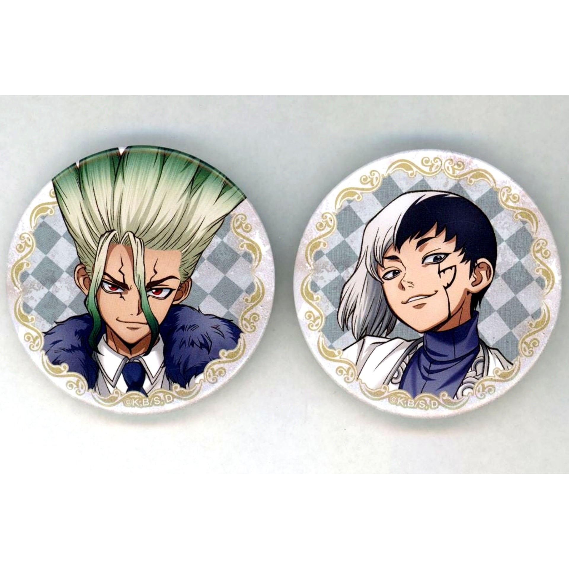 Set of 2 Senku Ishigami & Gen Asagiri Dr.STONE Button FamilyMart Limited [USED]