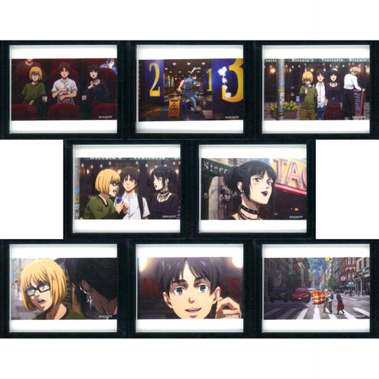Set of 8 Theatrical Attack on Titan The Final Chapters THE LAST ATTACK School Castes Trading Frame Badge [USED]
