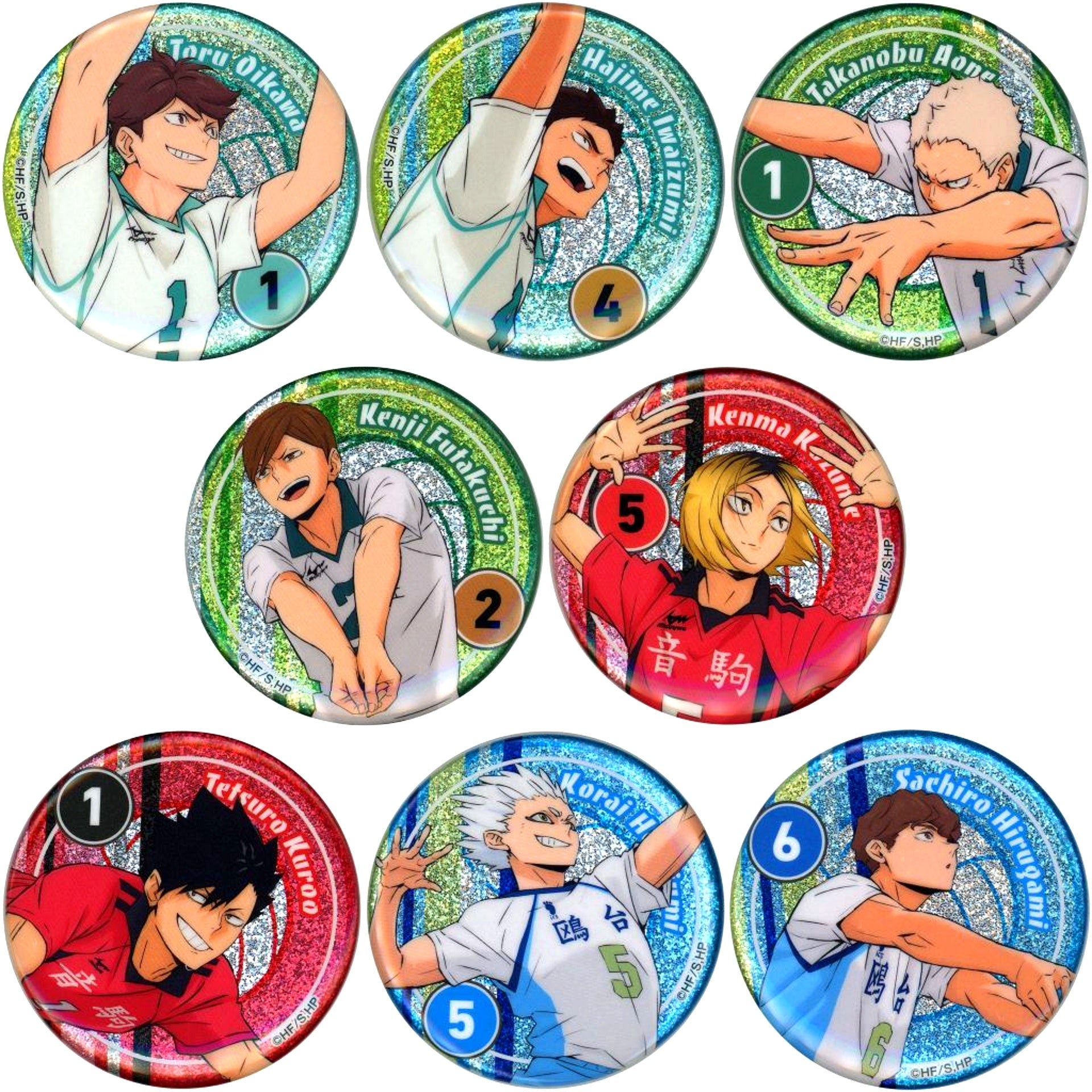 Set of 8 Haikyu!! Connecting Glitter Button sideB [USED]
