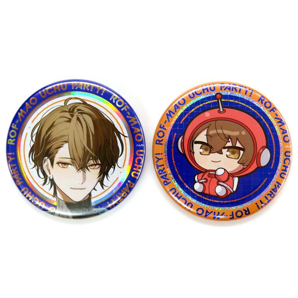 Set of 2 Kagami Hayato, ROF-MAO Virtual YouTuber Nijisanji ROF-MAO UCHU PARTY! 4th Anniversary Button [USED]