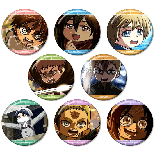 Set of 8 TV Anime Attack on Titan Trading Yurukoma Button [USED]