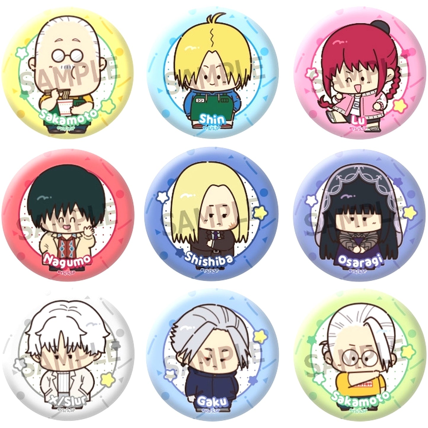 Set of 9 SAKAMOTO DAYS Choco Leto Trading Button [USED]