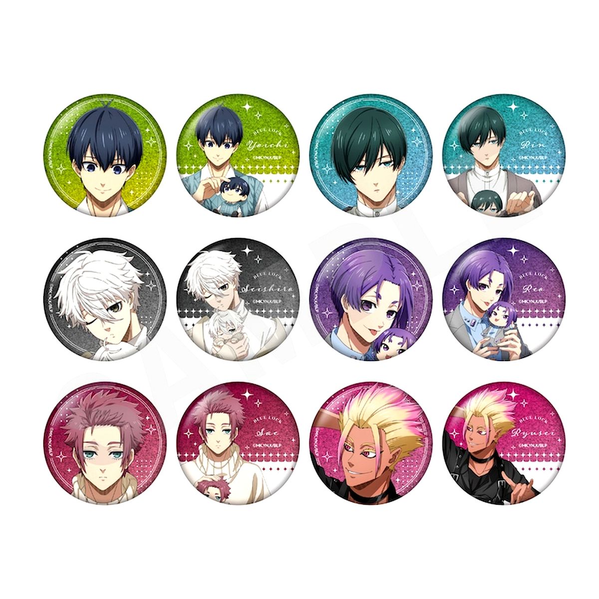Set of 12 Blue Lock POP UP SHOP Hug Series Trading Glitter Button [USED]