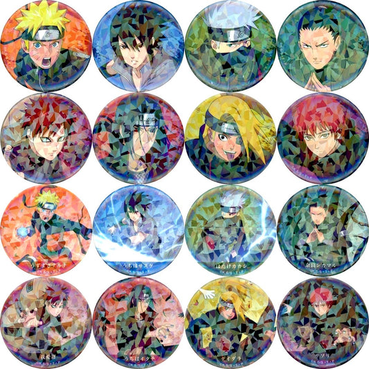 Set of 16 Naruto Shippuden POP UP STORE in LOFT Original Illustration Battle in the Treetops Ver. Trading Hologram Button [USED]