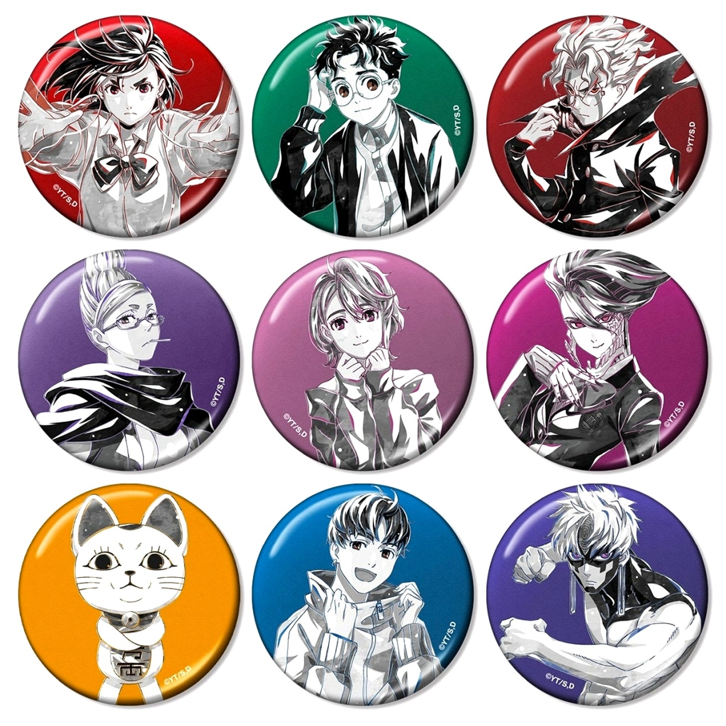 Set of 9 Dandadan Trading Ani-Art BLACK LABEL Metallic Button [USED]