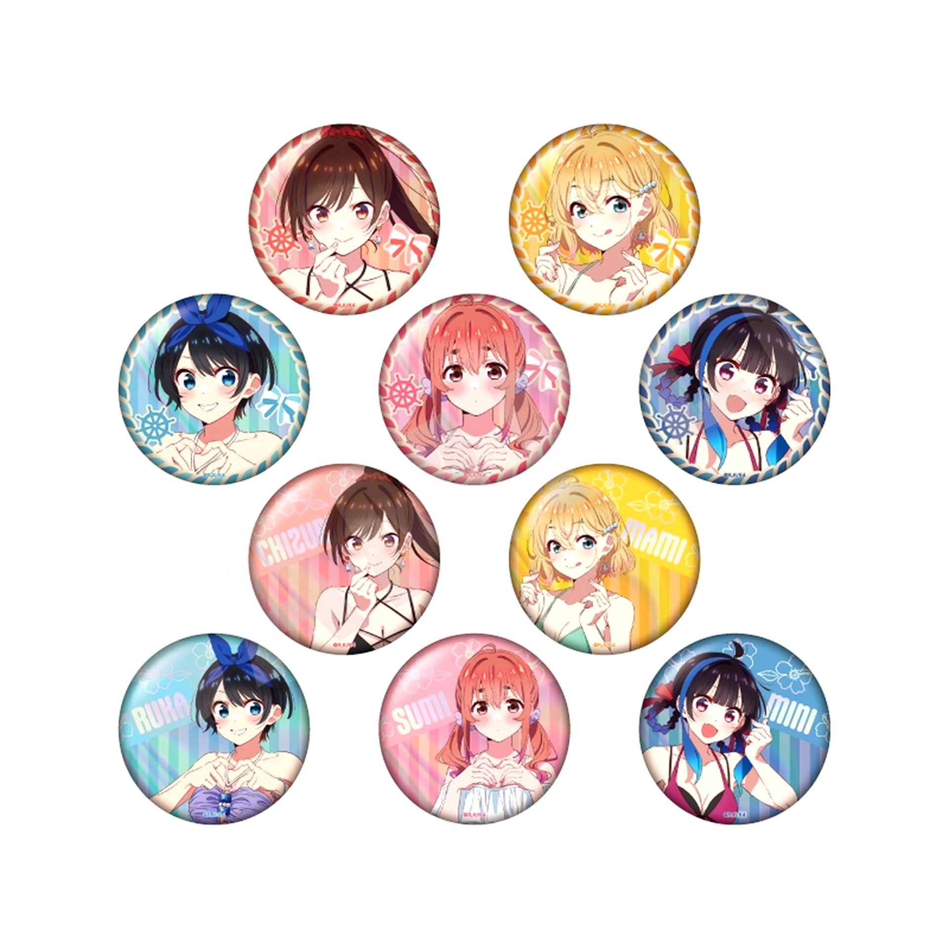 Set of 10 Rent-A-Girlfriend Trading Aurora Button Redesign [USED]