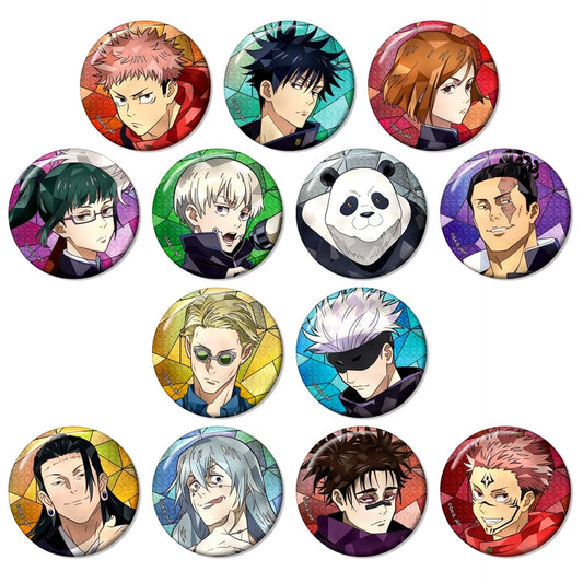 Set of 13 Jujutsu Kaisen Trading Aure Glass Glitter Button [USED]